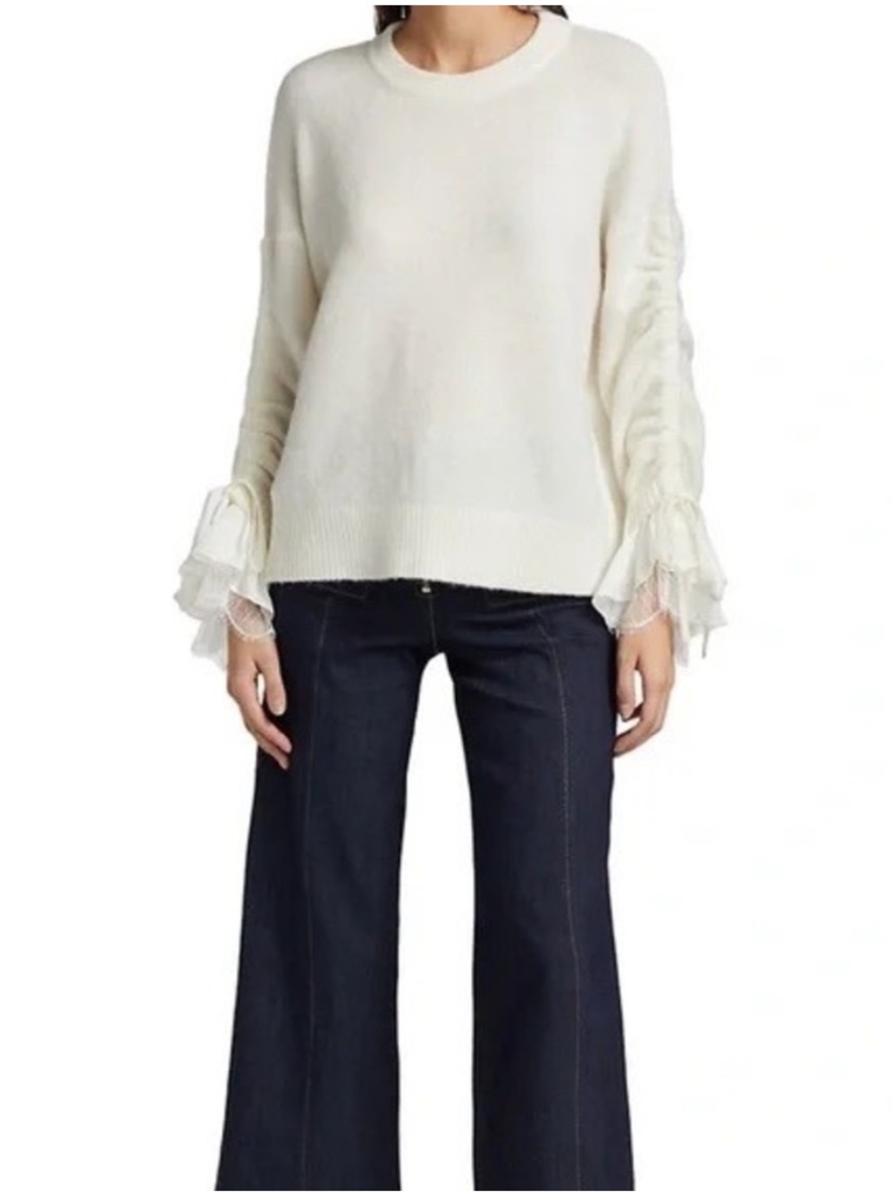 Cinq a Sept Atlas cream ruffle sleeve pullover sweater
